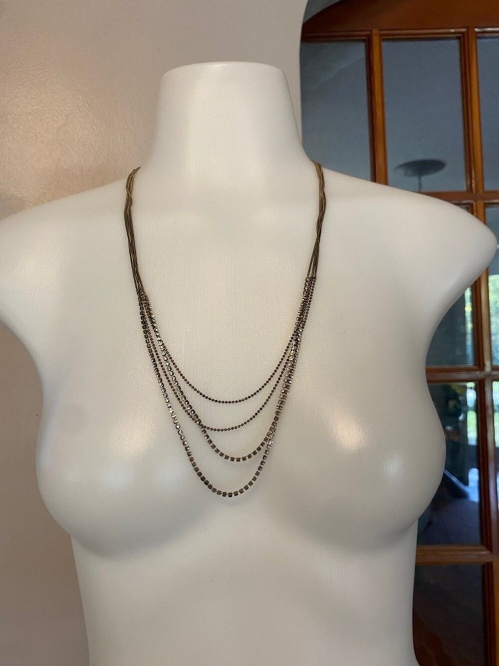 Bronze Multi Strand Rhinestone Layered Statement Necklace - Picture 2 of 2